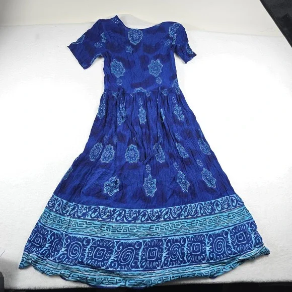 MPH Vintage Boho Hippie Dress Women's Size Large Blue Floral Long - Picture 7 of 8